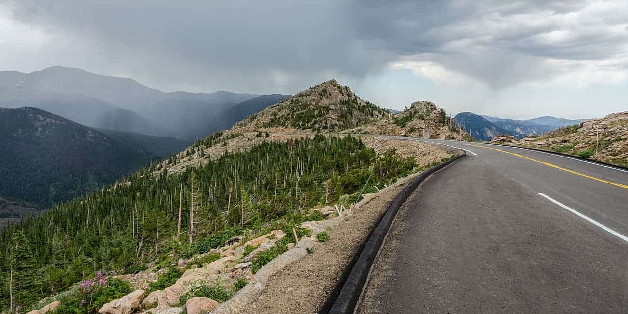 Trail Ridge Road winding through the alpine tundra in Rocky Mountain National Park