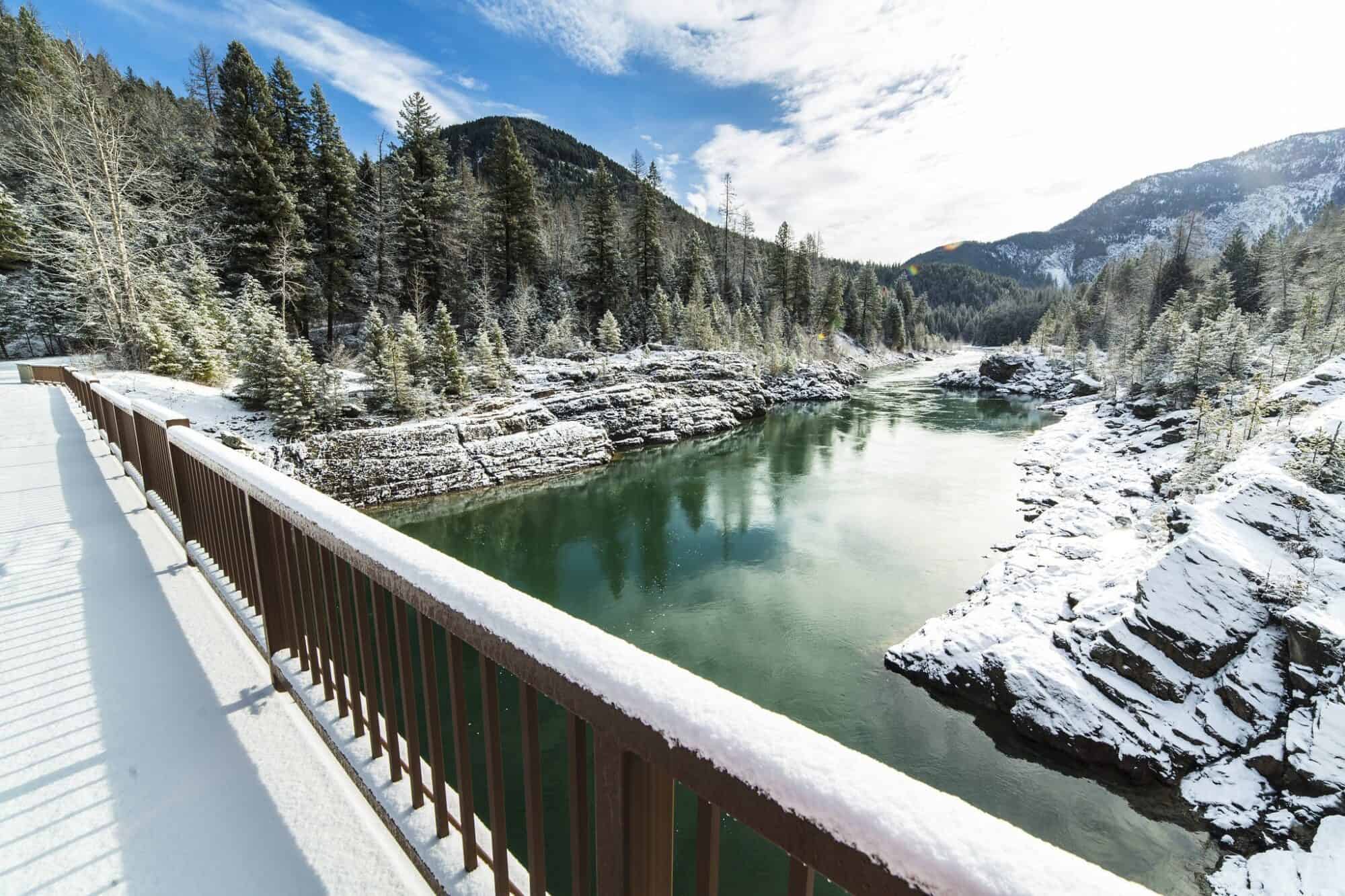 Morning light at Belton Bridge over the Middle Fork Flathead River near West Glacier, Glacier National Park