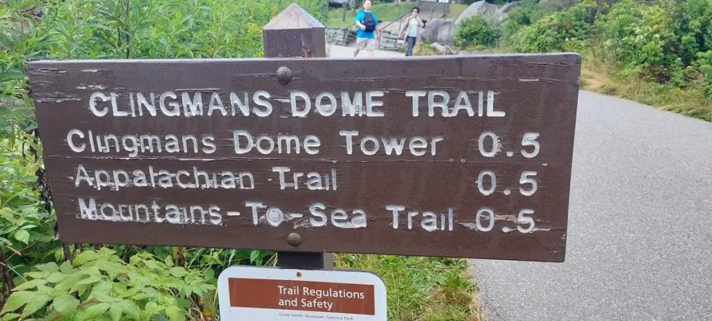 Clingmans Dome Trail Sign The appalachian trail crosses clingmans dome