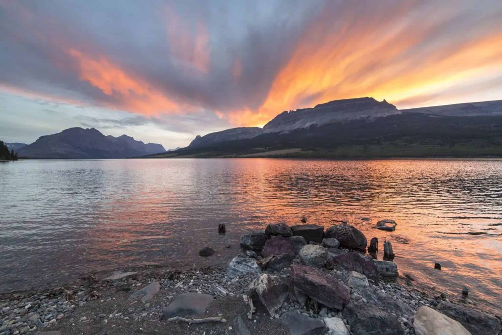 sunset in glacier national park