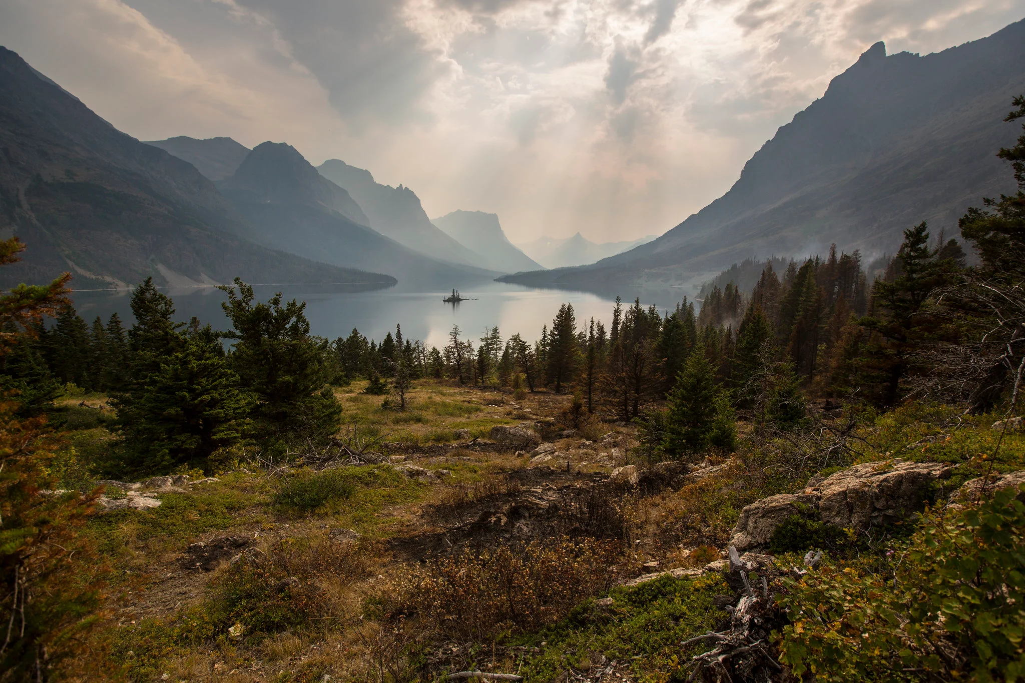 St. Mary Lake reflecting jagged peaks in Glacier National Park, Montana — a UNESCO World Heritage Site since 1995