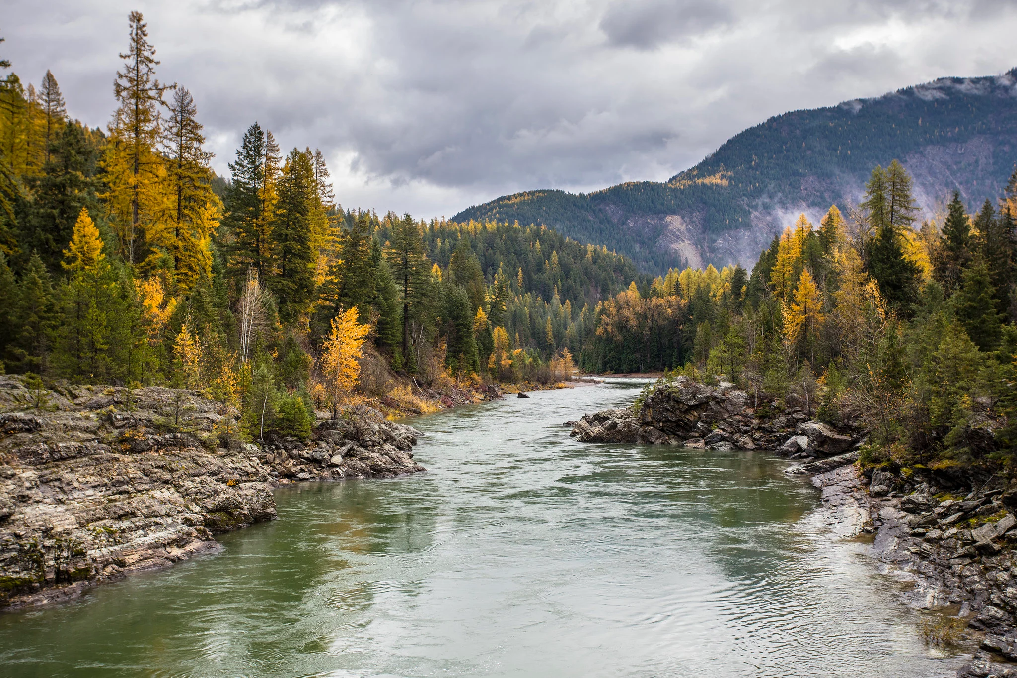 Flathead River winding through northwest Montana near Flathead Lake
