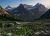 Garden Wall overlook in Glacier National Park blooms with yellow glacier lilies across a rocky alpine meadow beneath snow-capped peaks.