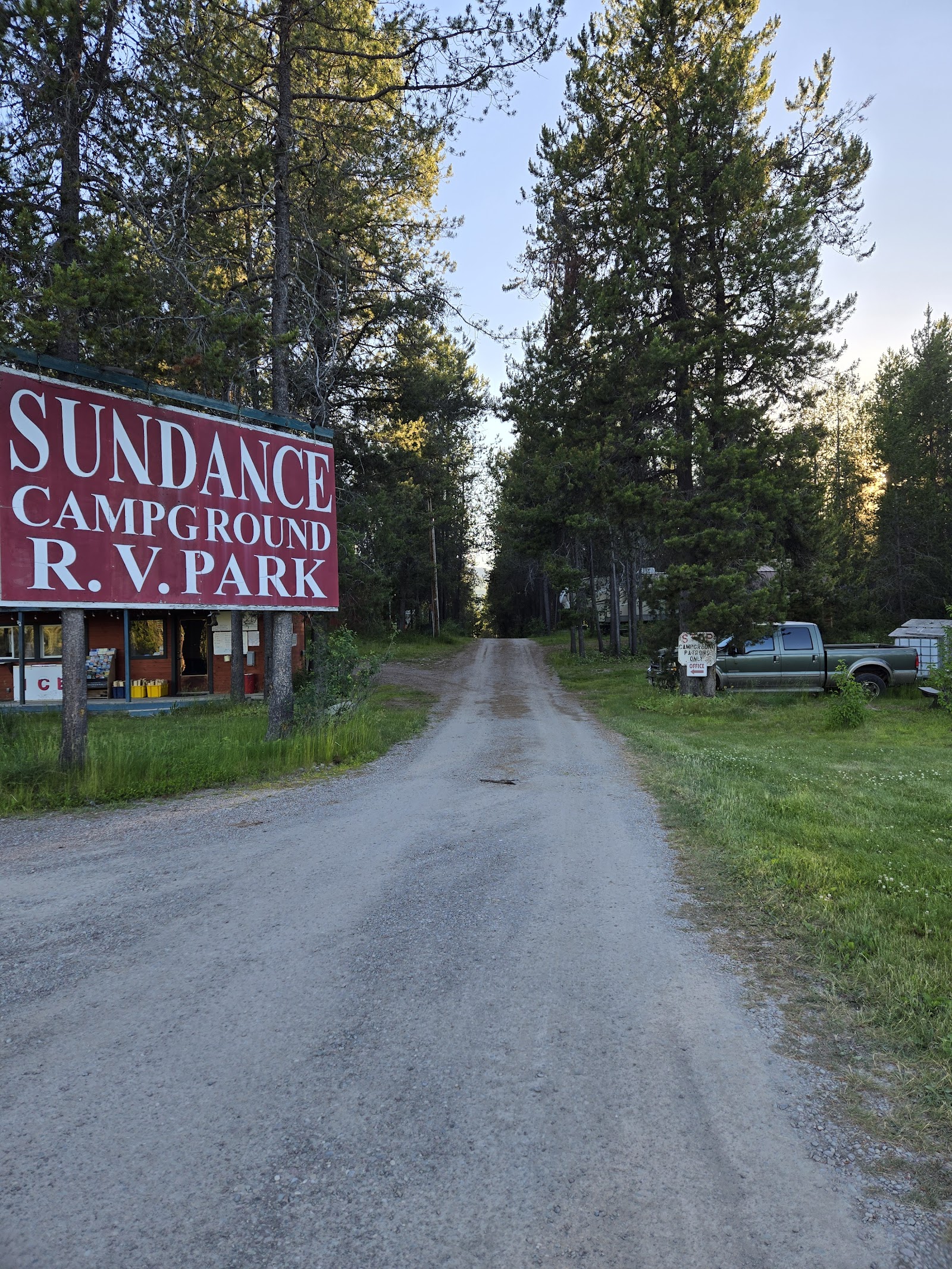 Gravel road leading into Sundance Campground in Glacier National Park