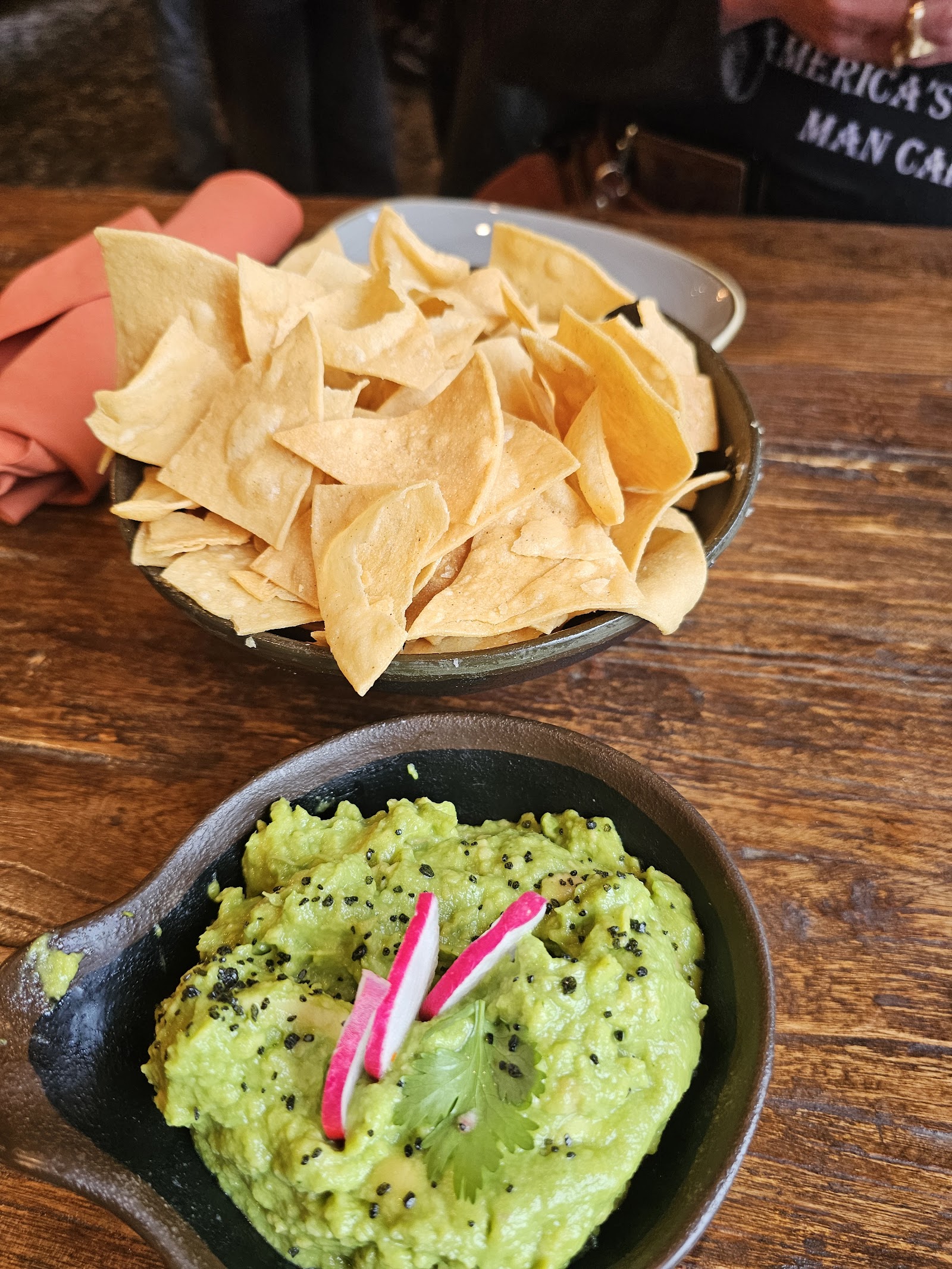Guacamole with tortilla chips served at Glacier National Park restaurant for a snack or starter.