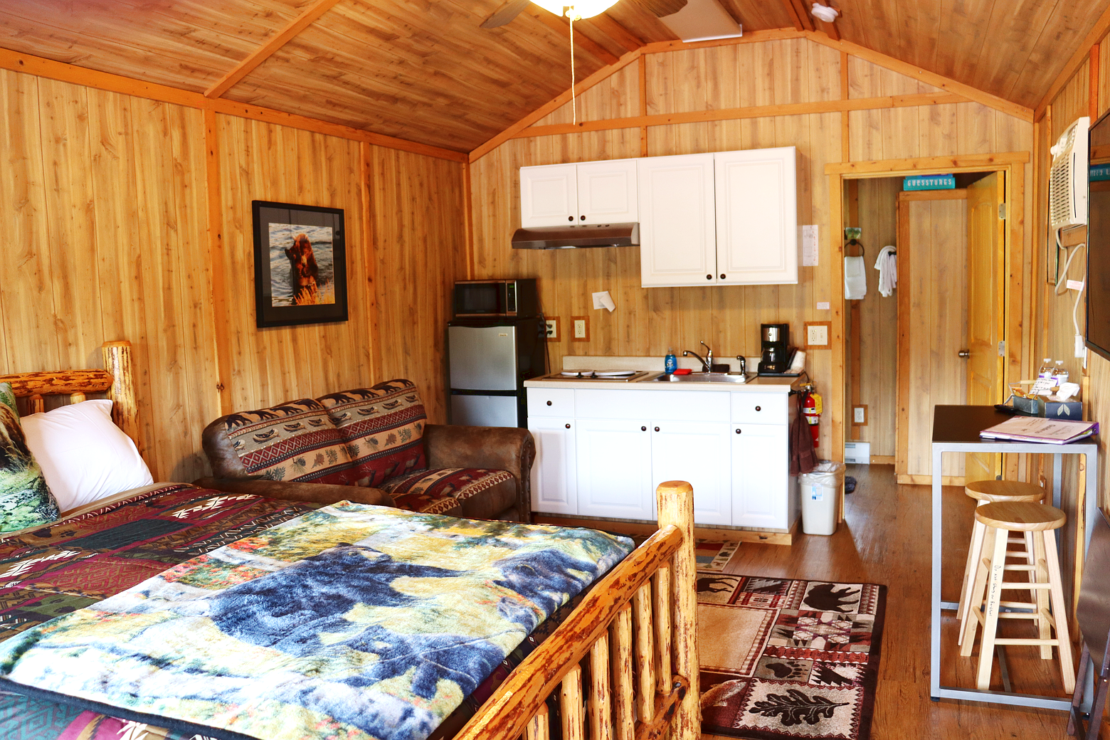 Interior of a rustic general store unit in Glacier National Park.