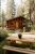 North Forty Resort cabin at Glacier National Park surrounded by pines, with a wooden picnic table in the foreground.