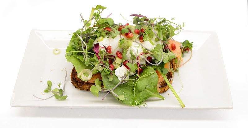 Greens-on-toast dish topped with microgreens served at a cafe in Big Bend National Park.