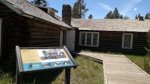 Exterior of the Museum of the National Park Ranger at Yellowstone National Park, a rustic log building.