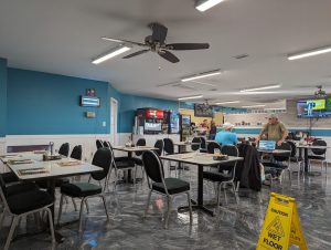 Inside dining area of a motor inn restaurant in Big Bend National Park, bright and clean with tables set for guests.