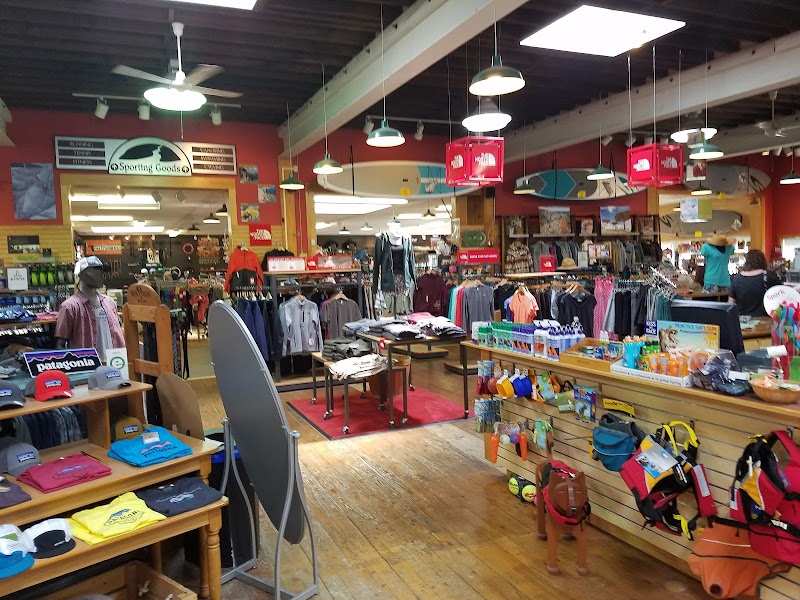 Gift shop interior in Acadia National Park offering apparel, souvenirs, and outdoor gear.