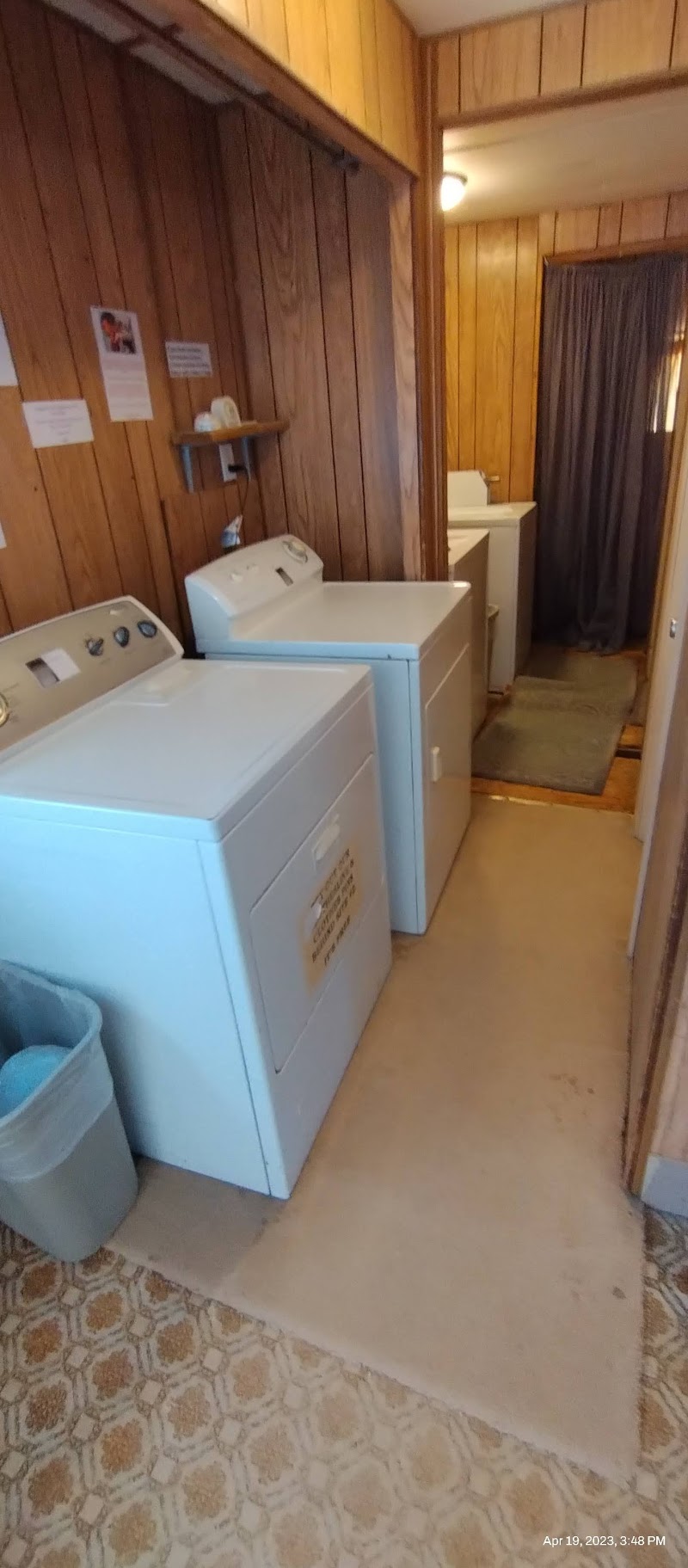 Laundry room in a campground building in Big Bend National Park, with top-loading washers and dryers.