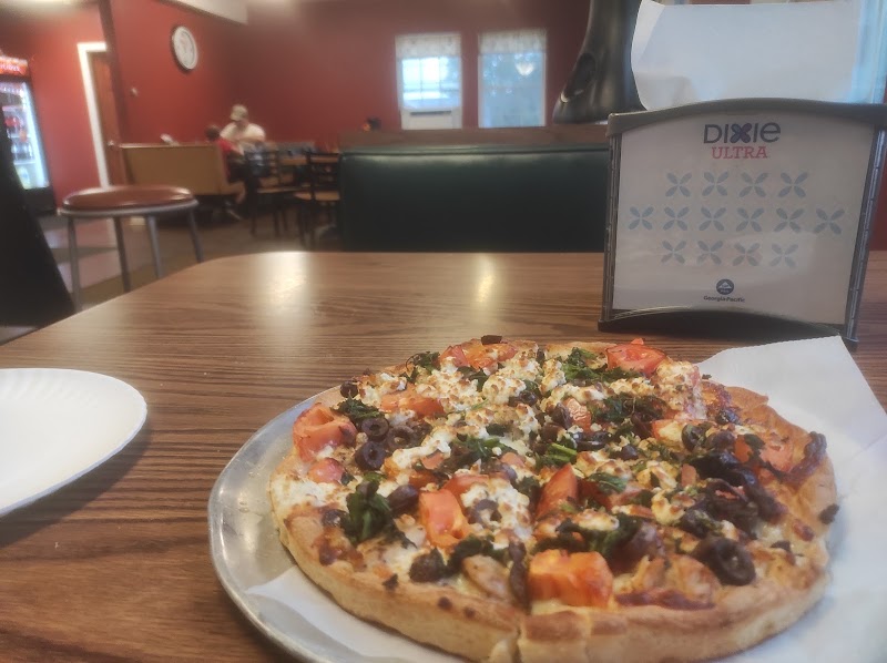 Pizza served at a casual dining spot inside Acadia National Park near Cadillac Mountain.