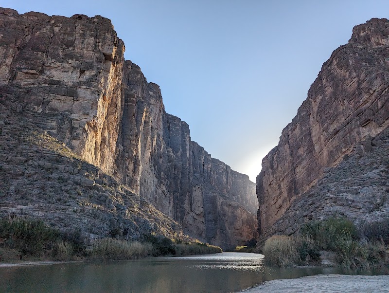 Santa Elena Canyon Overlook, Big Bend National Park, offers dramatic canyon walls framing the Rio Grande at sunset.