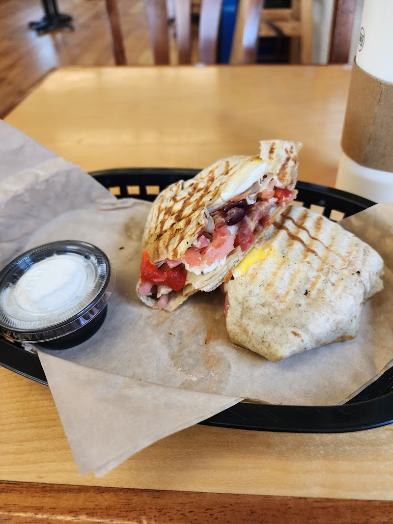 Grilled wrap sandwich with peppers, beans, and cheese at Flexit Cafe in Acadia National Park.