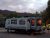 Campground trailer at Pack Creek area in Arches National Park during dusk with a canyon backdrop