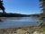 Clear blue lake with a rocky shoreline and evergreen trees, forested horizon under a bright sky in Acadia National Park.