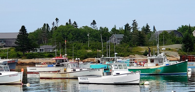 Corea Harbor boats dot the calm harbor in Acadia National Park, a coastal village along Maine's Schoodic Peninsula.