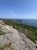 Coastal rocky overlook above a forested slope on Acadia's shoreline, with blue Atlantic and clear sky.