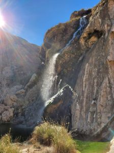 Sitting Bull Falls cascades down a rugged cliff in Sitting Bull Falls Recreation Area, Carlsbad Caverns National Park.