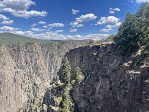 South Rim overlook at Black Canyon Of The Gunnison National Park showcases towering canyon walls and pine ridges.