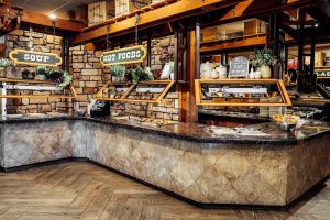 Buffet counter inside a lodge-style dining hall at Bryce Canyon National Park