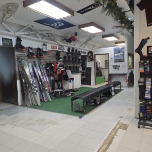 Gift shop interior in Black Canyon of the Gunnison National Park offering ski and snowboard gear and apparel.