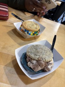 Dessert cup with colorful cookies and ice cream at a cafe in Congaree National Park.
