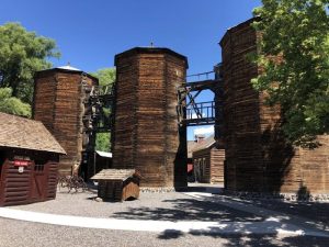 Historic wooden gate towers at a frontier town site in Black Canyon of the Gunnison National Park.