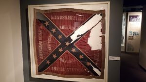 Confederate flag textile artifact displayed at Congaree National Park Visitor Center