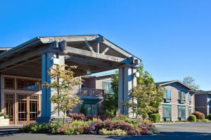Main lodge building at a Channel Islands National Park resort with a covered entry and landscaping.