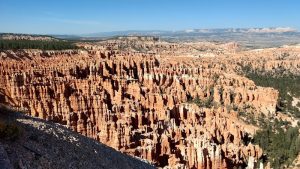 Hoodoo-filled Bryce Canyon Amphitheater stretches across red rock spires in Bryce Canyon National Park.