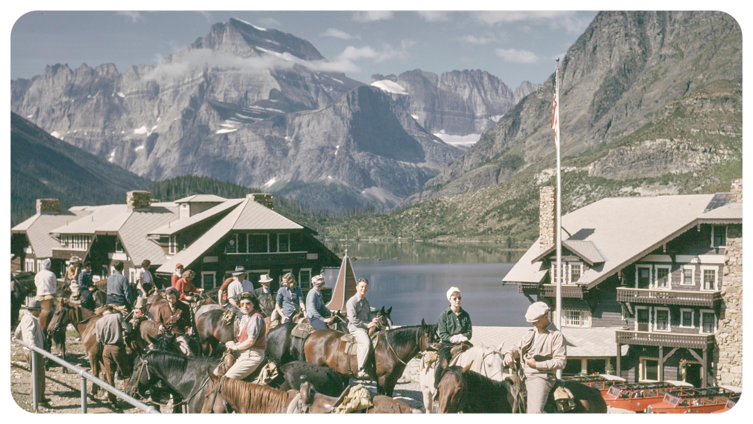 Hikers enjoying mountain views near Logan Pass, Glacier National Park