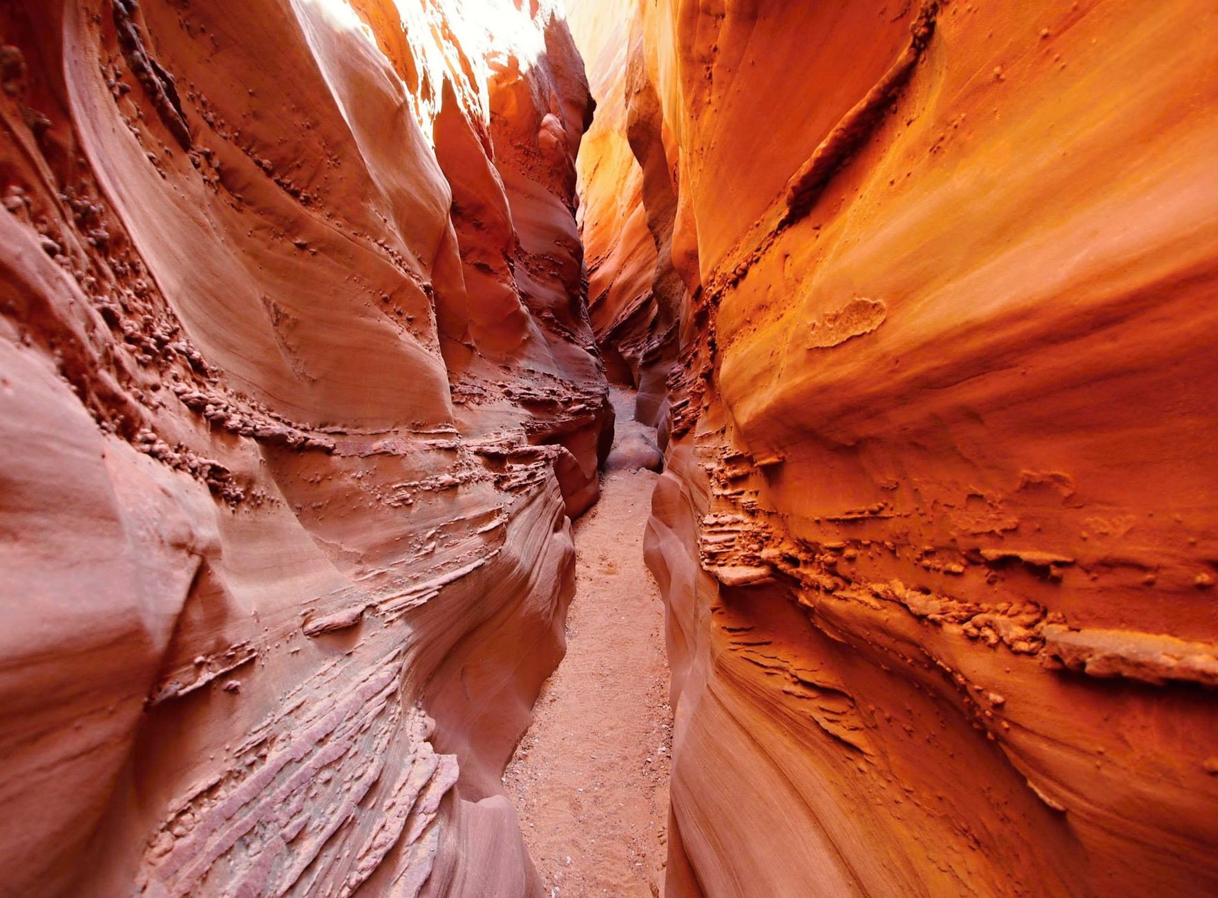 Breathtaking view of a narrow red rock canyon showcasing natural erosion and formations.