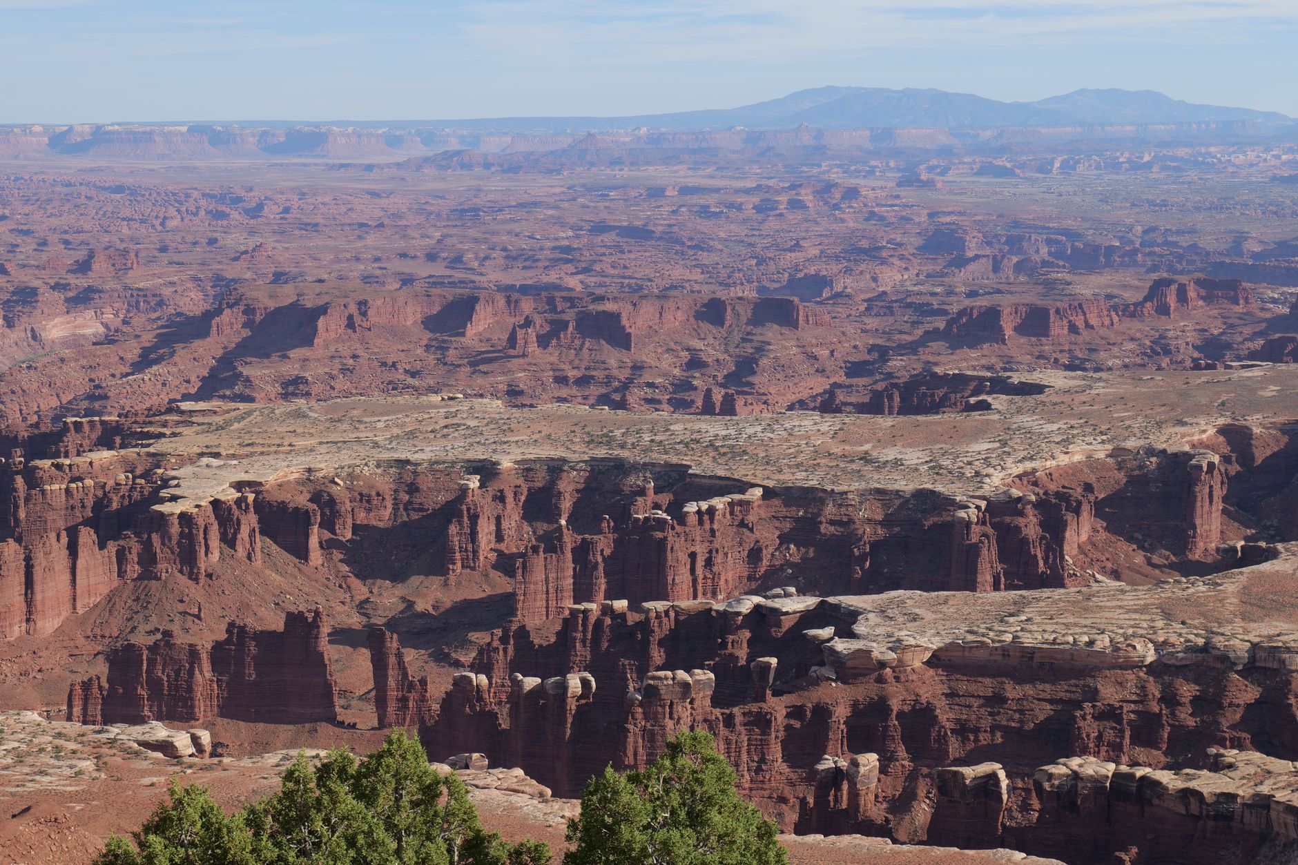 Breathtaking aerial view of the vast, rugged canyons in Canyonlands National Park.