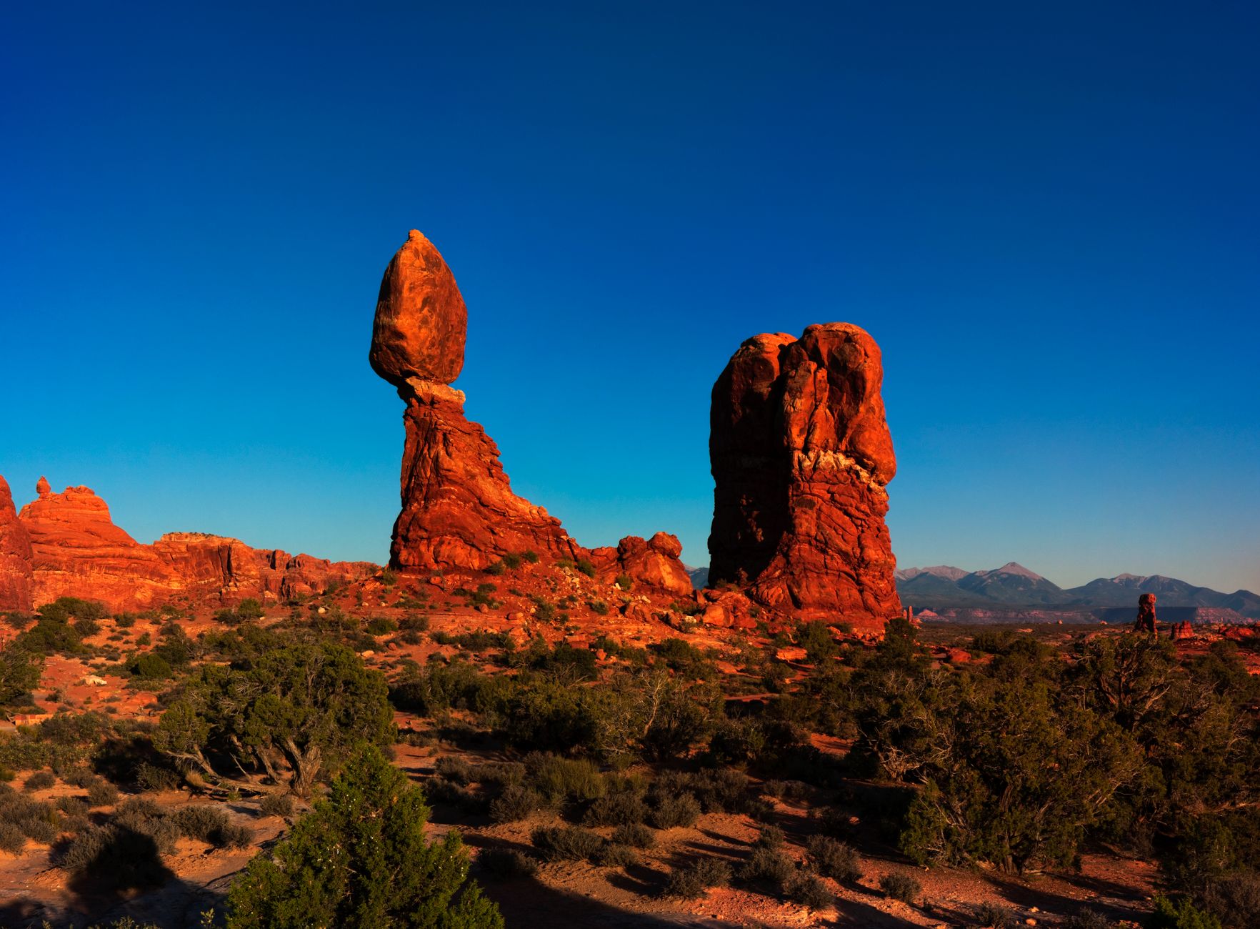 Gorgeous landscape of Balanced Rock in Arches National Park during a sunny day.