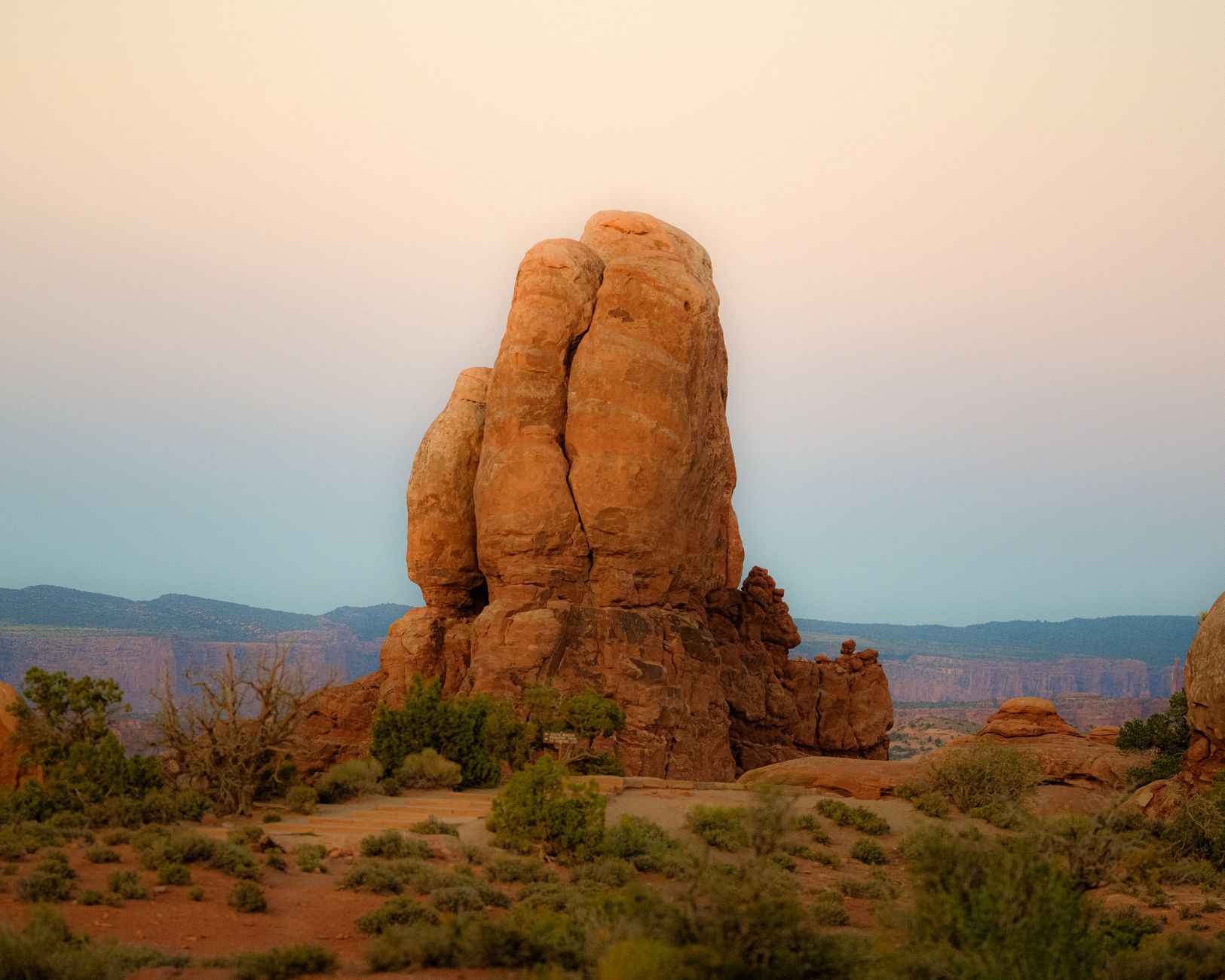 Beautiful rock formation in Arches National Park at dusk, Utah.