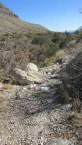 White toilet paper lays along a desert mountain landscape
