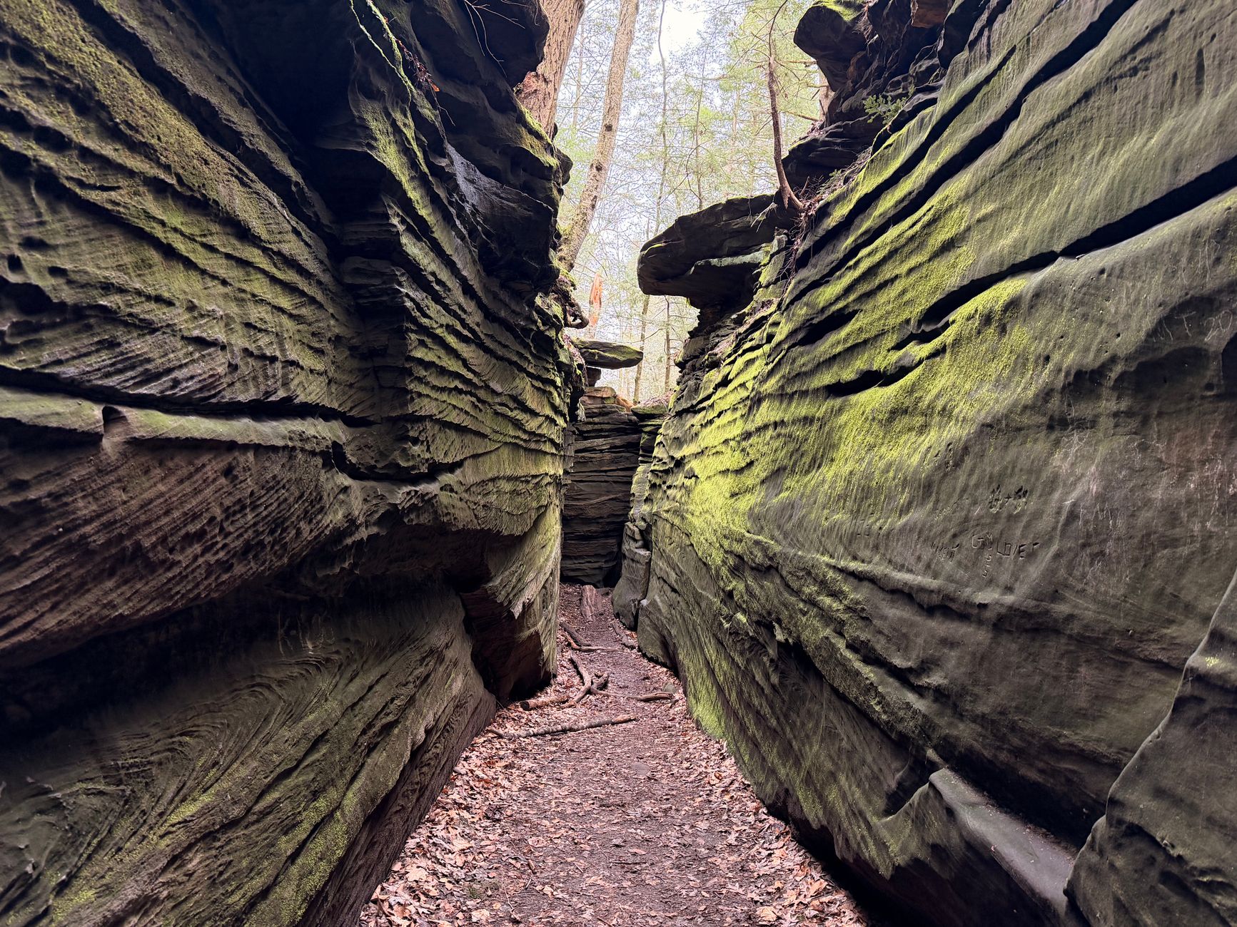 Natural rock formations create a stunning gorge in Cuyahoga Valley National Park, Ohio.
