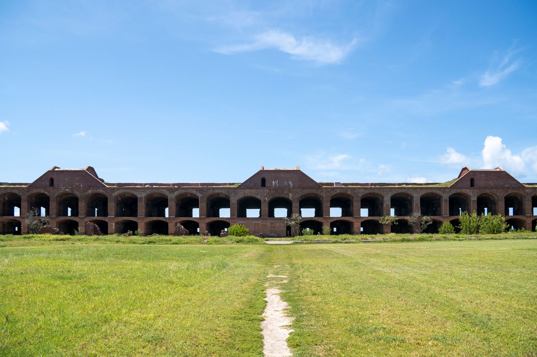 Explore the architectural marvel of Fort Jefferson with its stunning brickwork and expansive lawns.