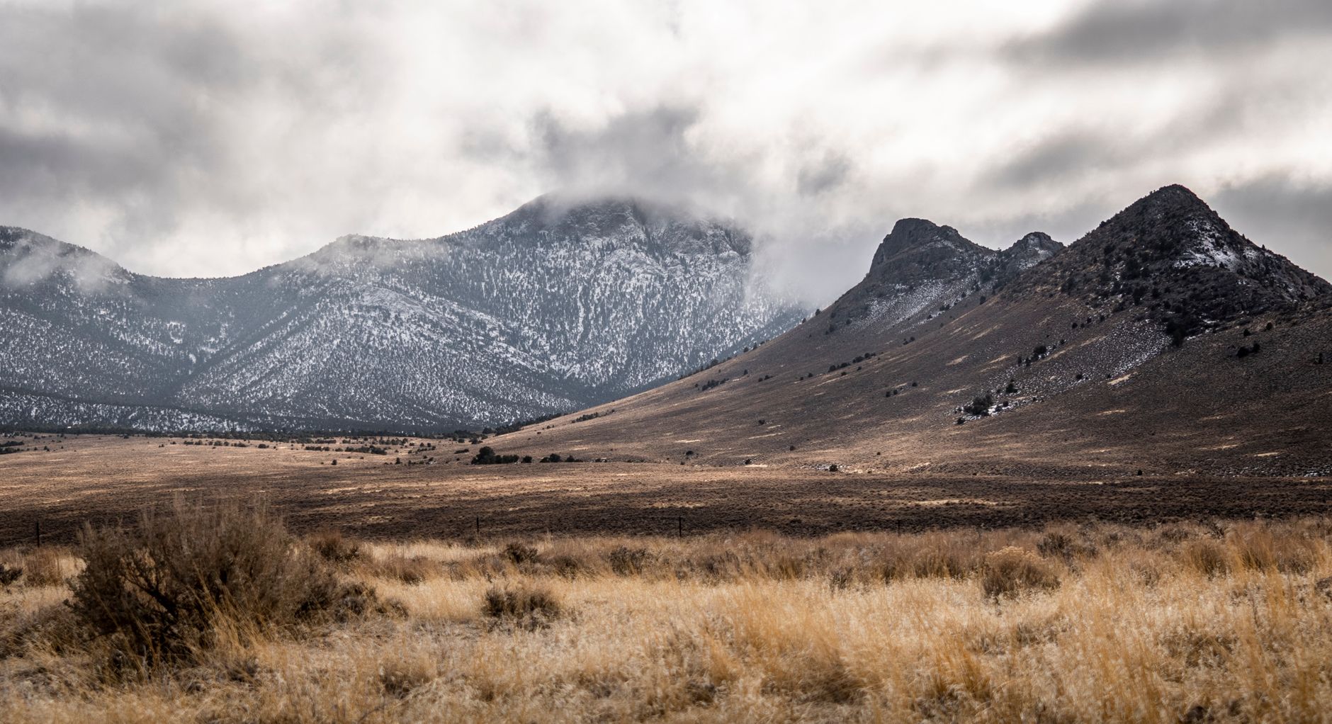 Peaceful winter landscape featuring snow-dusted mountains near Fallon, NV.