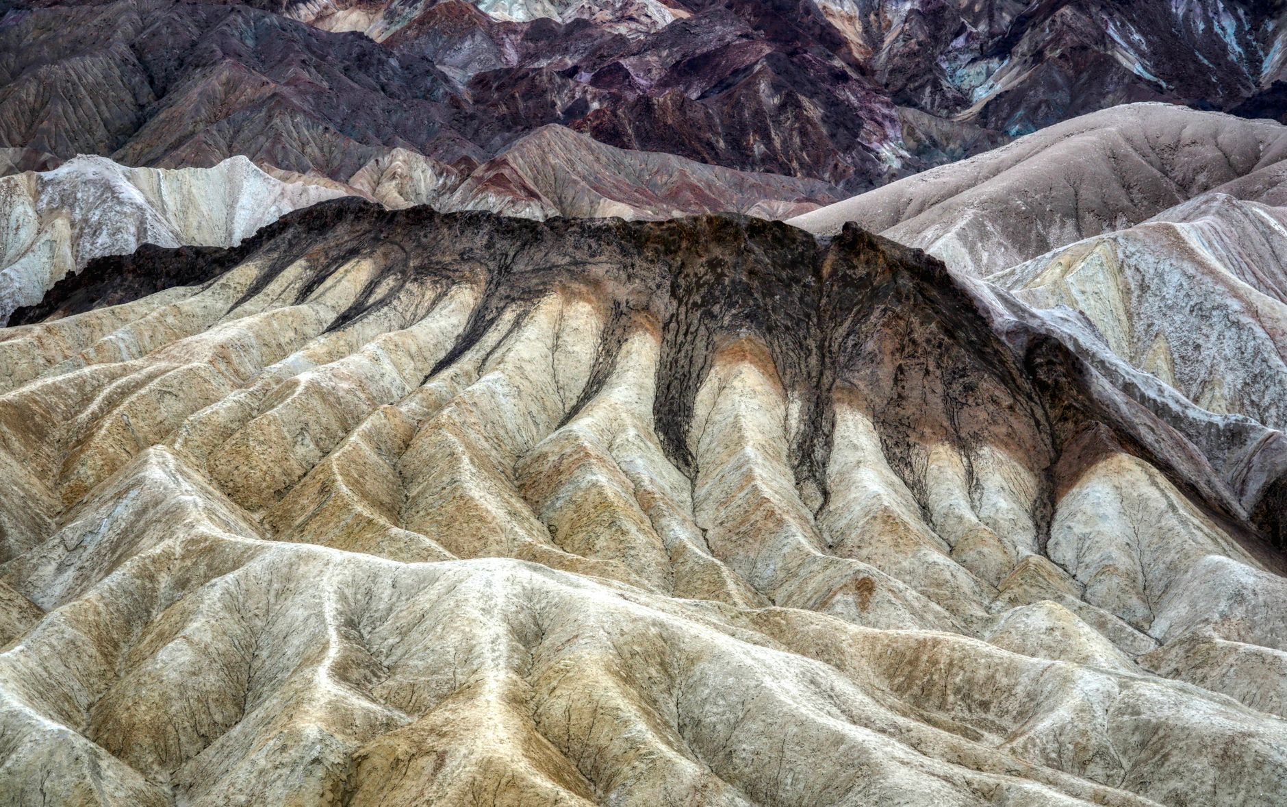Stunning view of Badlands terrain in Death Valley National Park, California.