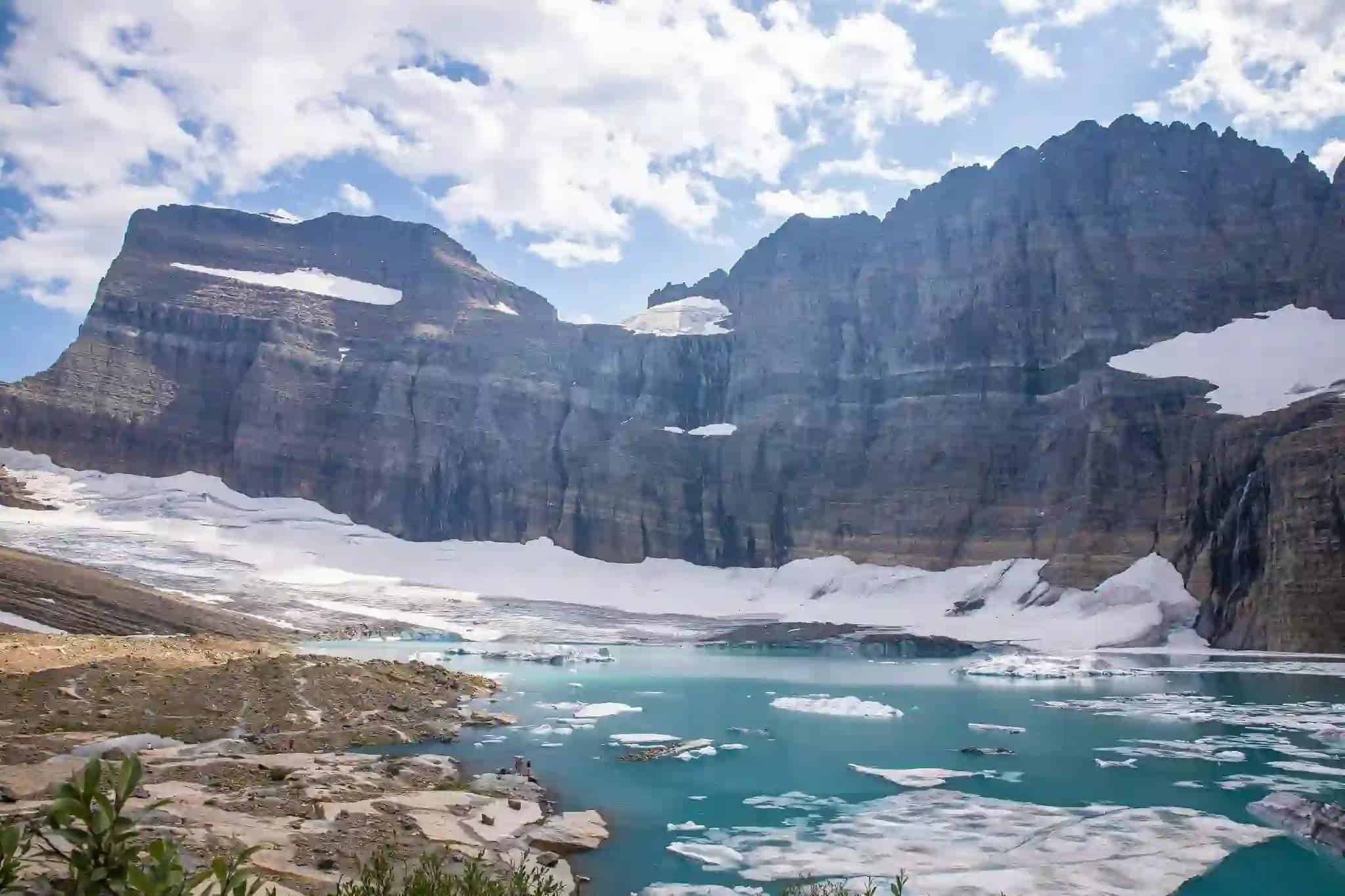 Grinnell Glacier in Glacier National Park as seen from the trail above Upper Grinnell Lake
